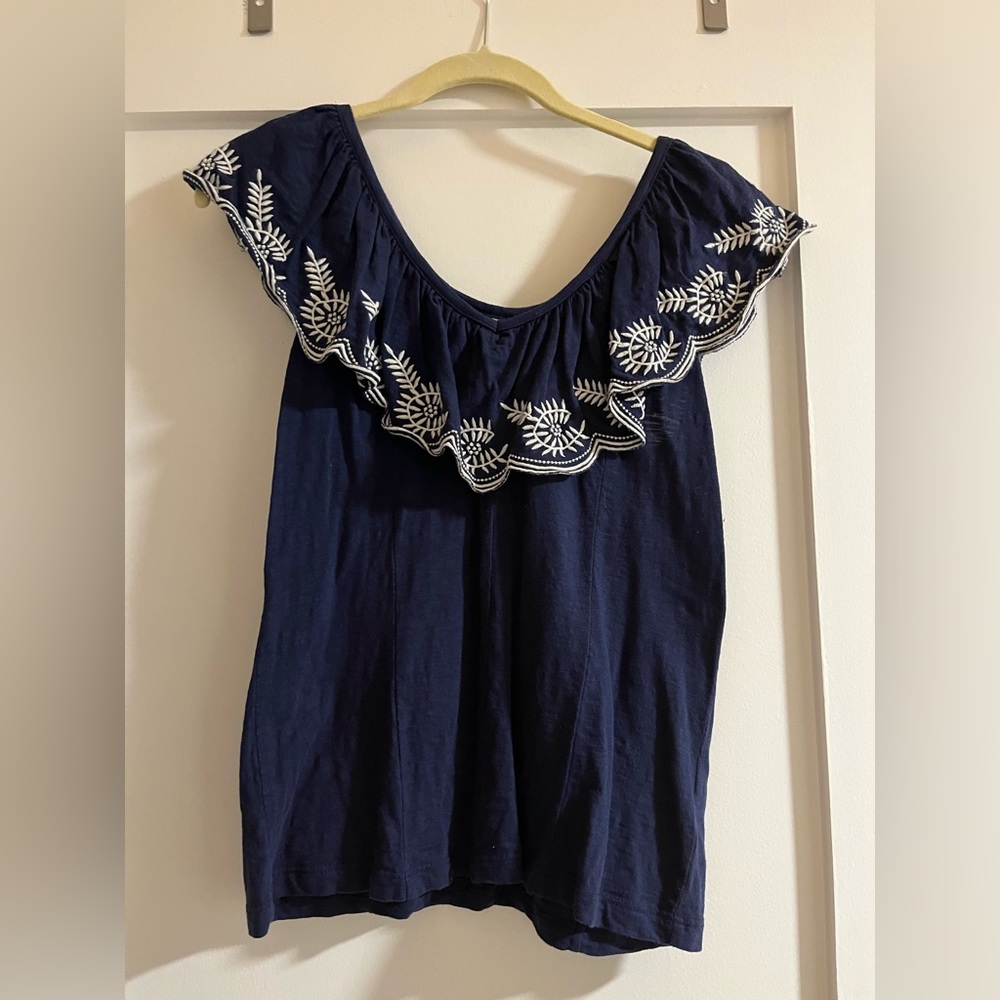 Anthropologie Moulinette Soeurs Navy Embroidered Top